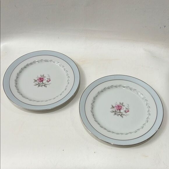 Regency White Blue Silver Pink Floral Dinnerware Set Of 2 Bread Plates Saucers - Picture 1 of 5